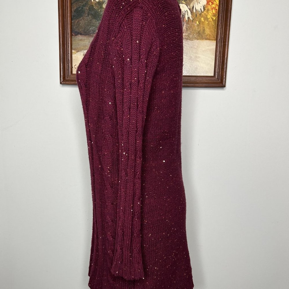 Cremieux Sweater Top Women's Small Round Neck Maroon w/ Gold Sequins NWT - Picture 2 of 13